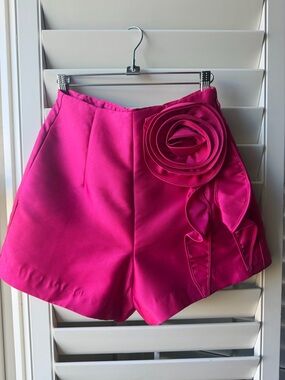 Ina Hot Pink High-Waist Rosette Shorts